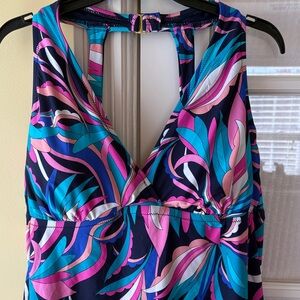 Leilani Plus 22W tankini swim top padded underwire vibrant blues & pinks design